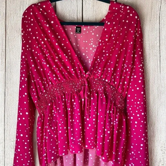 SHEIN hot pink polka dot blouse NWOT -1X (F12) - Picture 2 of 5